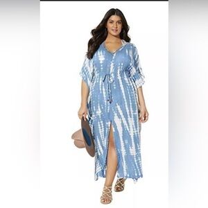 Swimsuits For All Blue and White Tie-Dye Maxi Coverup - Never Worn